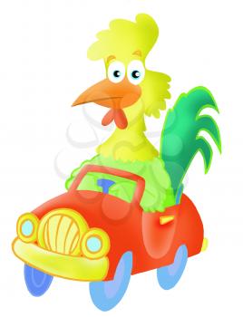 Royalty Free Clipart Image of a Rooster in Car
