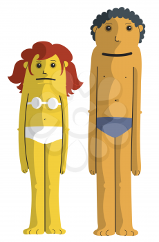 Royalty Free Clipart Image of Two Kids Standing in Underwear