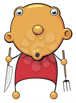 Royalty Free Clipart Image of a Hungry Baby Holding a Knife and Fork