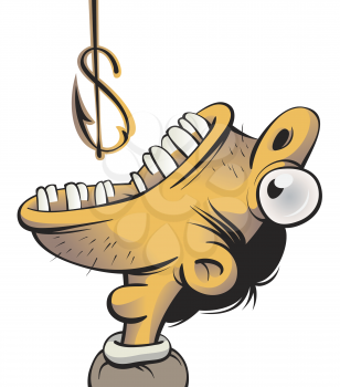 Royalty Free Clipart Image of a Man Swallowing a Fish Hook
