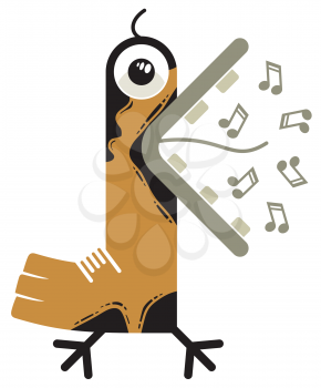 Royalty Free Clipart Image of a Bird With Notes Coming From Its Beak