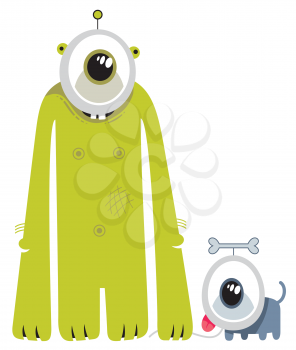 Royalty Free Clipart Image of an Alien and His Dog
