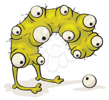 Royalty Free Clipart Image of a Creature With Many Eyes Looking at One on the Ground