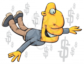 Royalty Free Clipart Image of a Man Falling Among Dollar Sign