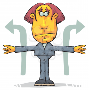 Royalty Free Clipart Image of a Man Between Two Arrows