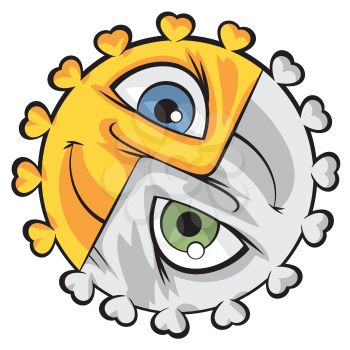 Royalty Free Clipart Image of a Strange Wheel With Two Eyes
