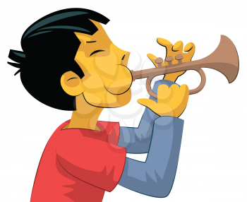 Royalty Free Clipart Image of a Boy Playing a Horn