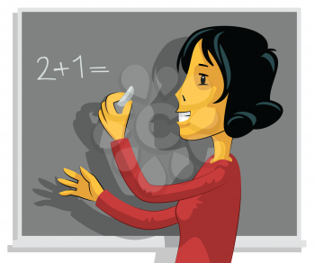 Royalty Free Clipart Image of a Teacher Doing Math at the Board