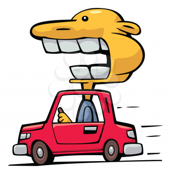 Royalty Free Clipart Image of a Strange Creature Driving a Car