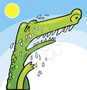 Royalty Free Clipart Image of a Crying Crocodile