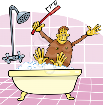 Royalty Free Clipart Image of a Monkey in a Bath