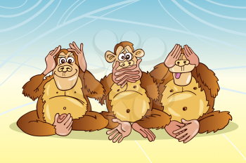 Royalty Free Clipart Image of Three Monkeys Covering Their Eyes, Ears and Mouth