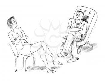 Royalty Free Clipart Image of a Man and Woman Looking Angry in Two Chairs