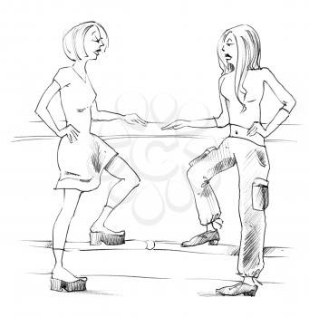 Royalty Free Clipart Image of Two Women Talking