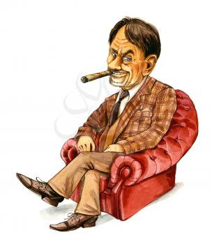 Royalty Free Clipart Image of a Man in an Armchair