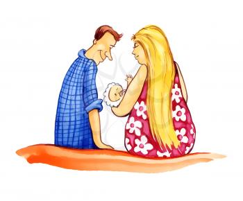 Royalty Free Clipart Image of a Couple With a Baby