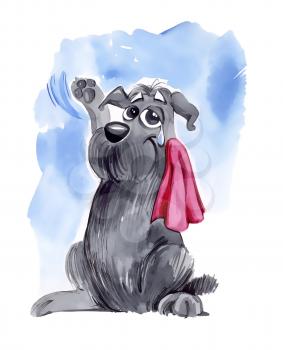 Royalty Free Clipart Image of a Shaggy Dog Waving Goodbye