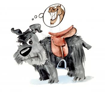 Royalty Free Clipart Image of a Dog With a Saddle