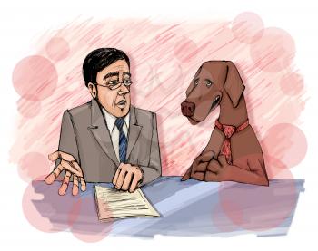 Royalty Free Clipart Image of a Dog Being Interviewed