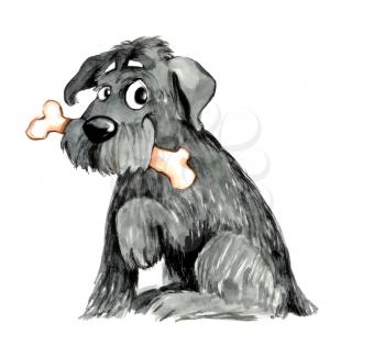 Royalty Free Clipart Image of a Shaggy Dog With a Bone