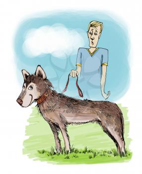 Royalty Free Clipart Image of a Dog and Owner