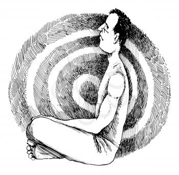 Royalty Free Clipart Image of a Sketch of a Man Meditating