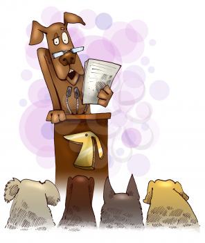 Royalty Free Clipart Image of a Dog Giving a Speech