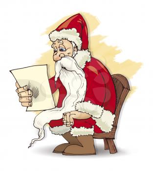 Royalty Free Clipart Image of Santa Reading a Letter