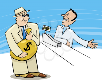 Royalty Free Clipart Image of a Man With a Sack of Cash
