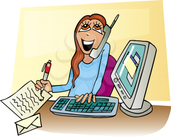 Royalty Free Clipart Image of a Happy Woman at Work