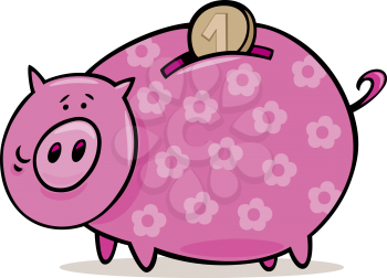 Royalty Free Clipart Image of a Piggy Bank and Coin