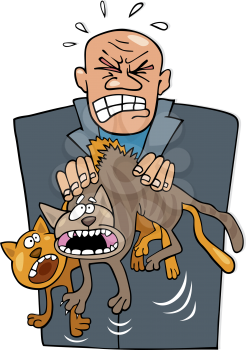 Royalty Free Clipart Image of an Angry Man With Cats