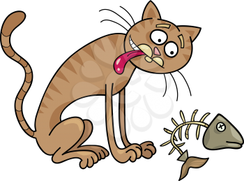 Royalty Free Clipart Image of a Cat With a Fishbone