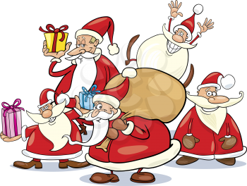 Royalty Free Clipart Image of Several Santas