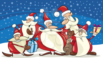 Royalty Free Clipart Image of Santas in a Group