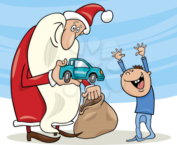 Royalty Free Photo of Santa Giving a Child a Toy Car