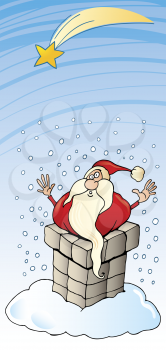 Royalty Free Clipart Image of Santa in a Chimney