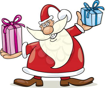 Royalty Free Clipart Image of Santa Holding Gifts