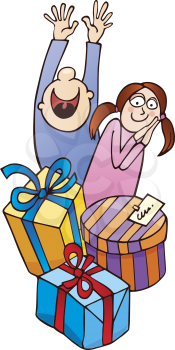 Royalty Free Clipart Image of a Boy and Girl With Presents