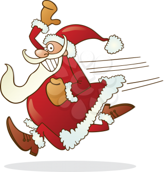 Royalty Free Clipart Image of Santa Running
