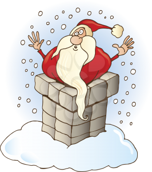 Royalty Free Clipart Image of Santa Stuck in a Chimney