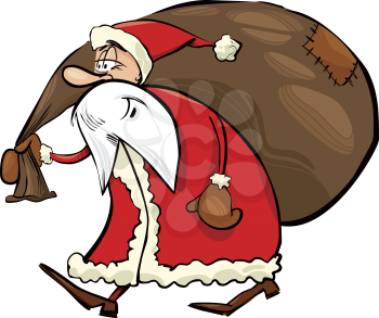Royalty Free Clipart Image of a Santa Carrying His Sack of Toys