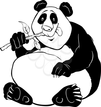 Royalty Free Clipart Image of a Panda Bear Eating Bamboo