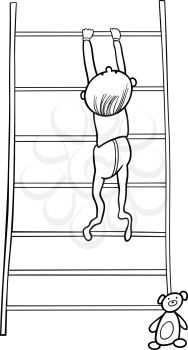 Royalty Free Clipart Image of a Boy Climbing on a Ladder or Bookcase