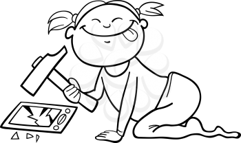 Royalty Free Clipart Image of a Baby Girl Breaking a Tablet
