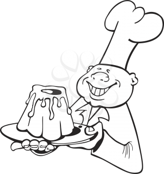 Royalty Free Clipart Image of a Cook With a Cake