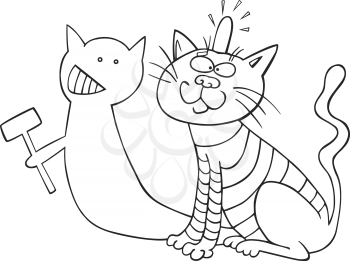 Royalty Free Clipart Image of a Dazed Cat and Mean Shadow