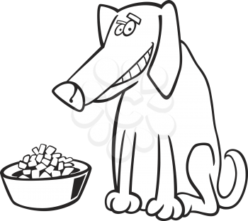 Royalty Free Clipart Image of a Dog With a Bowl of Dog Food