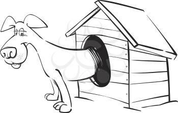 Royalty Free Clipart Image of a Dog in a Doghouse