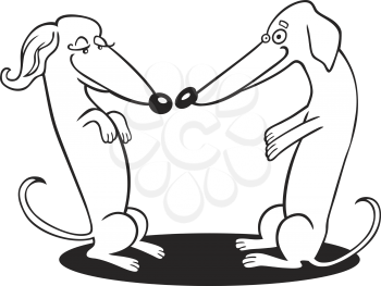 Royalty Free Clipart Image of Two Dachshunds in Love